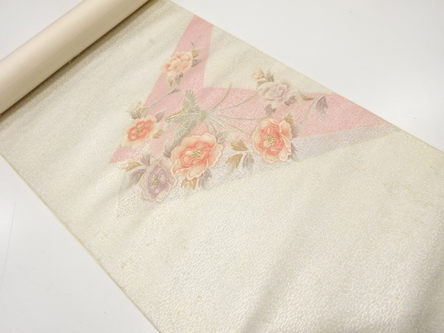 JAPANESE KIMONO / ANTIQUE BOLT FOR NAGOYA OBI / SILK / KINSAI / EMBROIDERY / PEONY